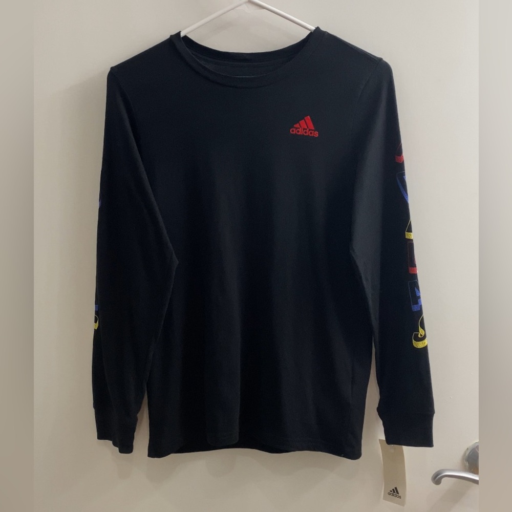 Adidas Colorful Logo Long Sleeve Black Athletic T-Shirt Size M